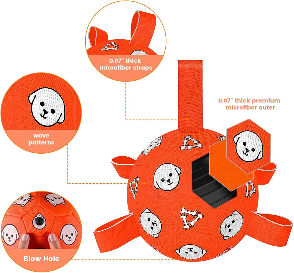 Interactive Dog Ball Toy with Tug Handles – Soft Plush Fetch Ball for Dogs, Durable Training & Play Toy for Small, Medium and Large Dogs