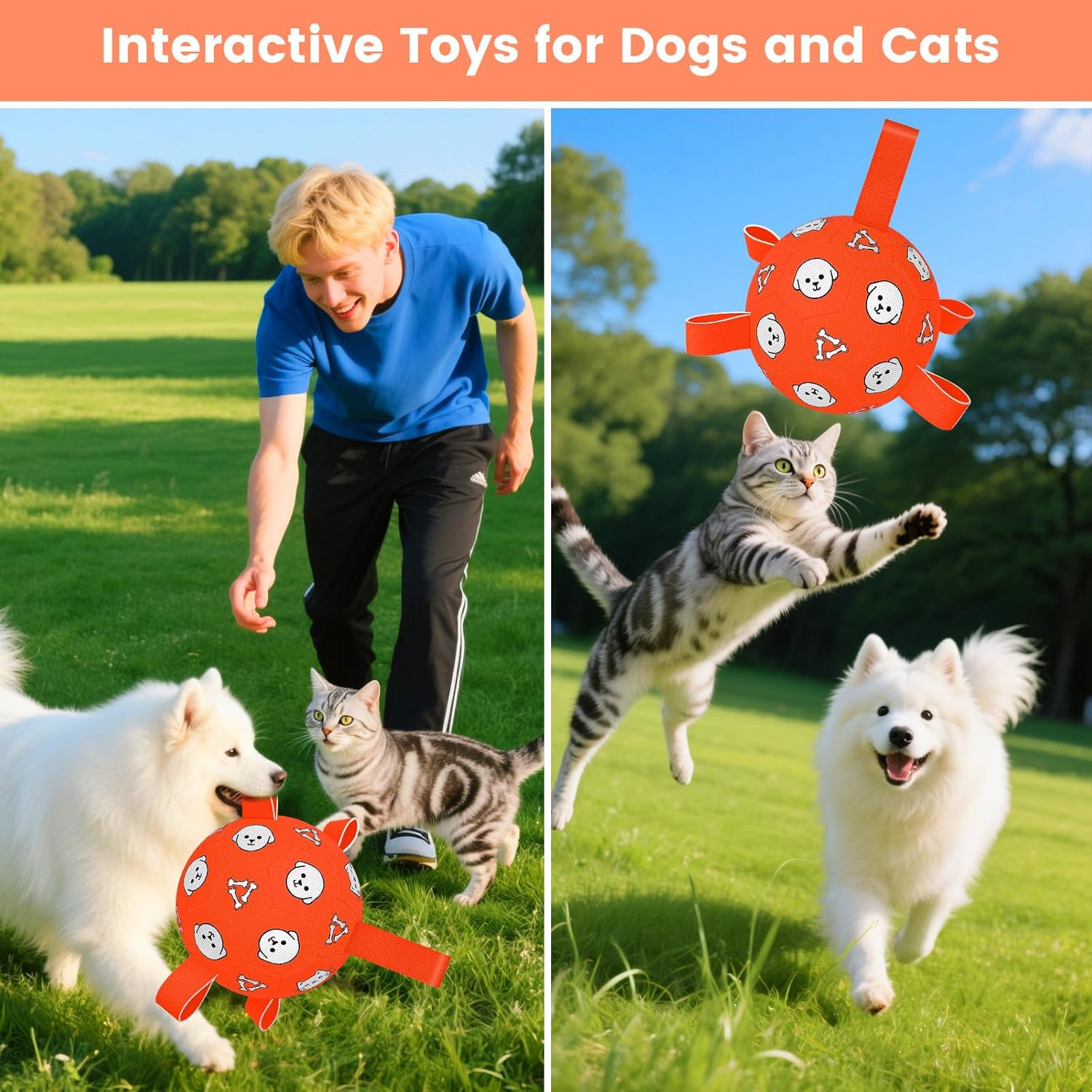 Interactive Dog Ball Toy with Tug Handles – Soft Plush Fetch Ball for Dogs, Durable Training & Play Toy for Small, Medium and Large Dogs
