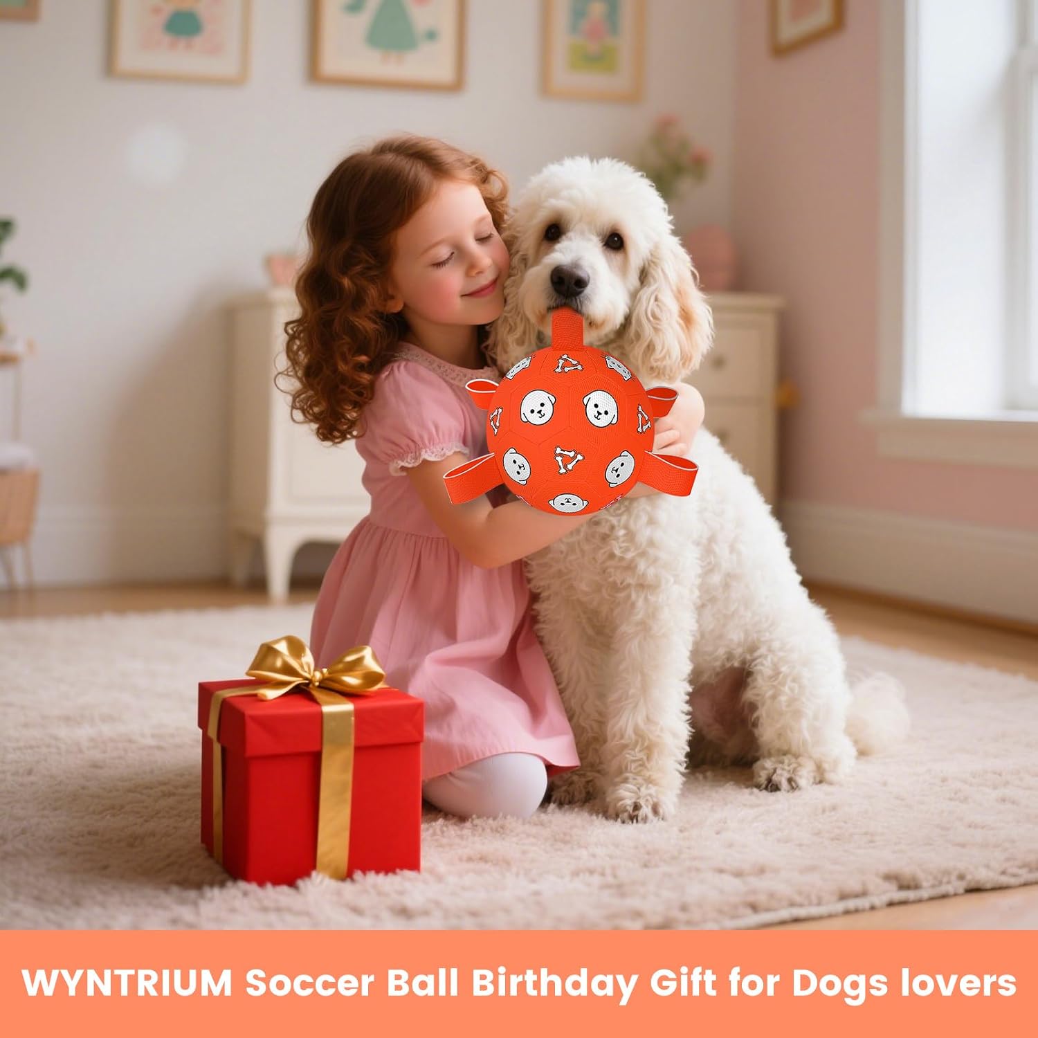 Interactive Dog Ball Toy with Tug Handles – Soft Plush Fetch Ball for Dogs, Durable Training & Play Toy for Small, Medium and Large Dogs