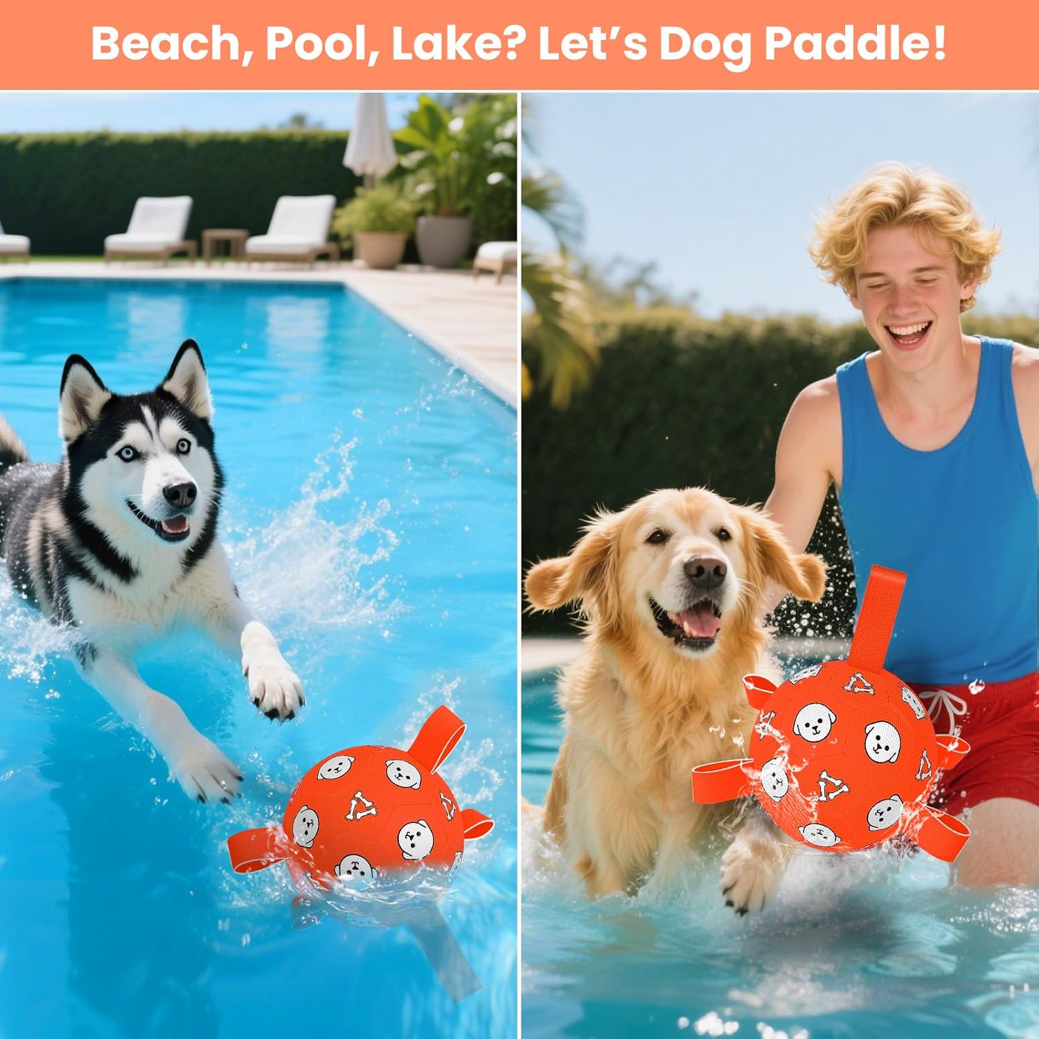 Interactive Dog Ball Toy with Tug Handles – Soft Plush Fetch Ball for Dogs, Durable Training & Play Toy for Small, Medium and Large Dogs