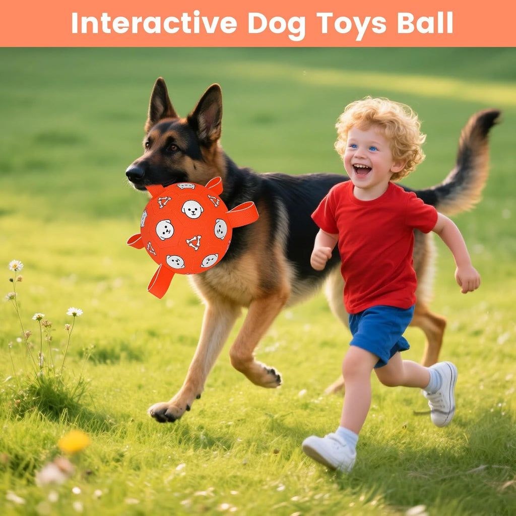 Interactive Dog Ball Toy with Tug Handles – Soft Plush Fetch Ball for Dogs, Durable Training & Play Toy for Small, Medium and Large Dogs